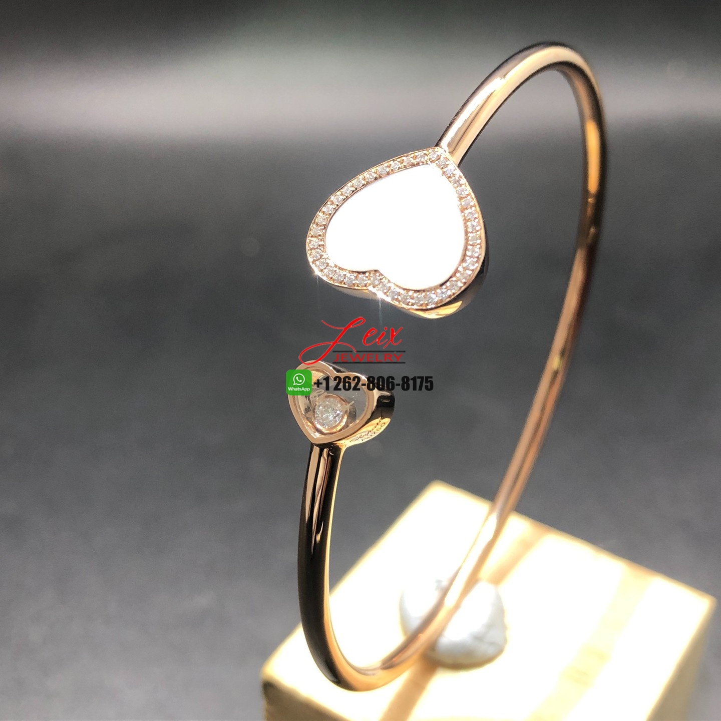 Chopard Happy Hearts 18K Rose Gold Diamond & Mother-Of-Pearl Bangle Bracelet (4) Chopard Happy Hearts 18K Rose Gold Diamond & Mother-Of-Pearl Bangle Bracelet
