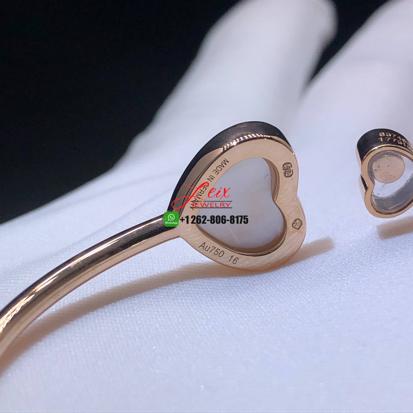 Chopard Happy Hearts 18K Rose Gold Diamond & Mother-Of-Pearl Bangle Bracelet (5) Chopard Happy Hearts 18K Rose Gold Diamond & Mother-Of-Pearl Bangle Bracelet