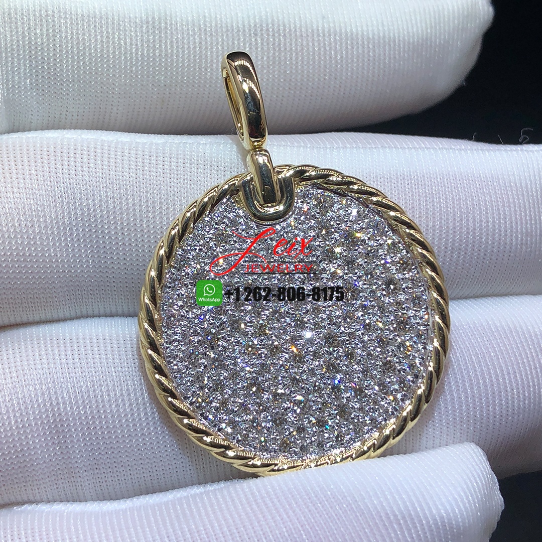 David Yurman 18K Yellow Gold Pavé Diamond DY Elements Disc Pendant (2) David Yurman 18K Yellow Gold Pavé Diamond DY Elements Disc Pendant
