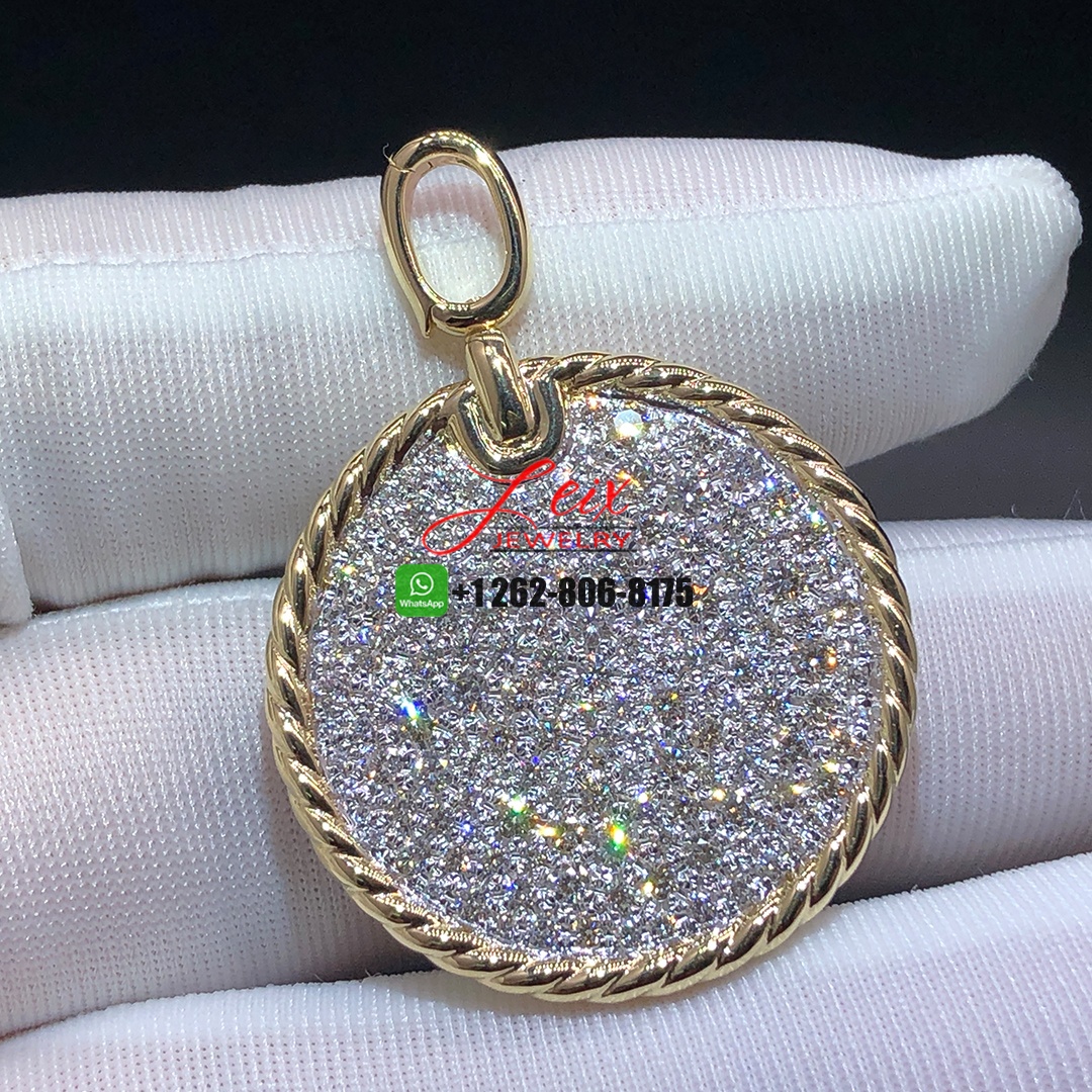 David Yurman 18K Yellow Gold Pavé Diamond DY Elements Disc Pendant David Yurman 18K Yellow Gold Pavé Diamond DY Elements Disc Pendant