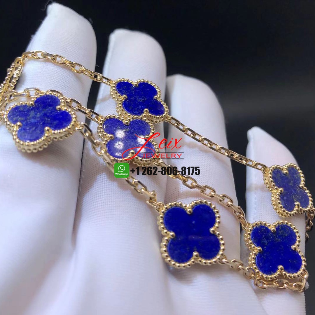 Van Cleef & Arpels Vintage Alhambra Lapis Lazuli 10 Motif 18k Yellow Gold Necklace (2) Van Cleef & Arpels Vintage Alhambra Lapis Lazuli 10 Motif 18k Yellow Gold Necklace