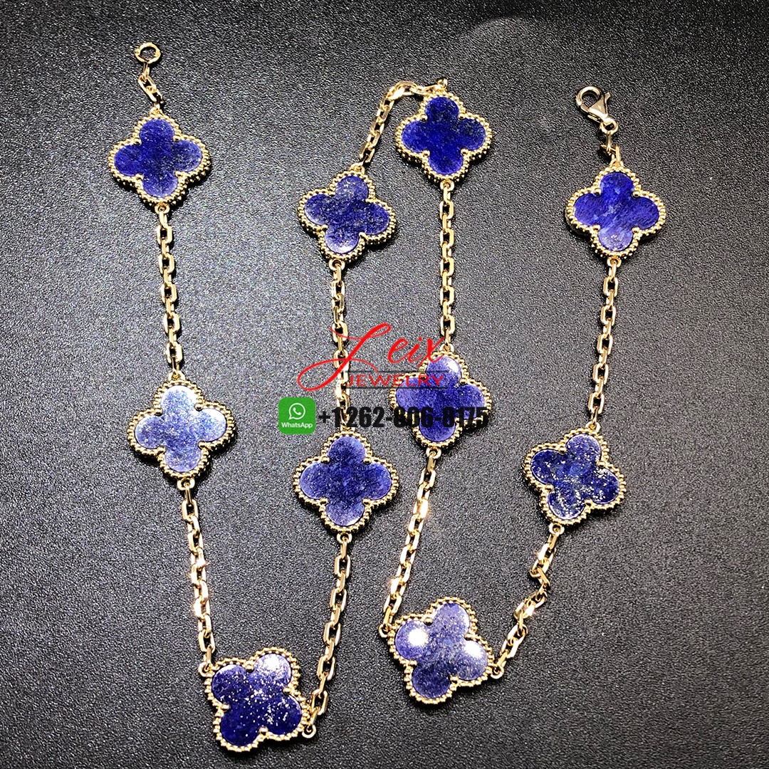 Van Cleef & Arpels Vintage Alhambra Lapis Lazuli 10 Motif 18k Yellow Gold Necklace (4) Van Cleef & Arpels Vintage Alhambra Lapis Lazuli 10 Motif 18k Yellow Gold Necklace