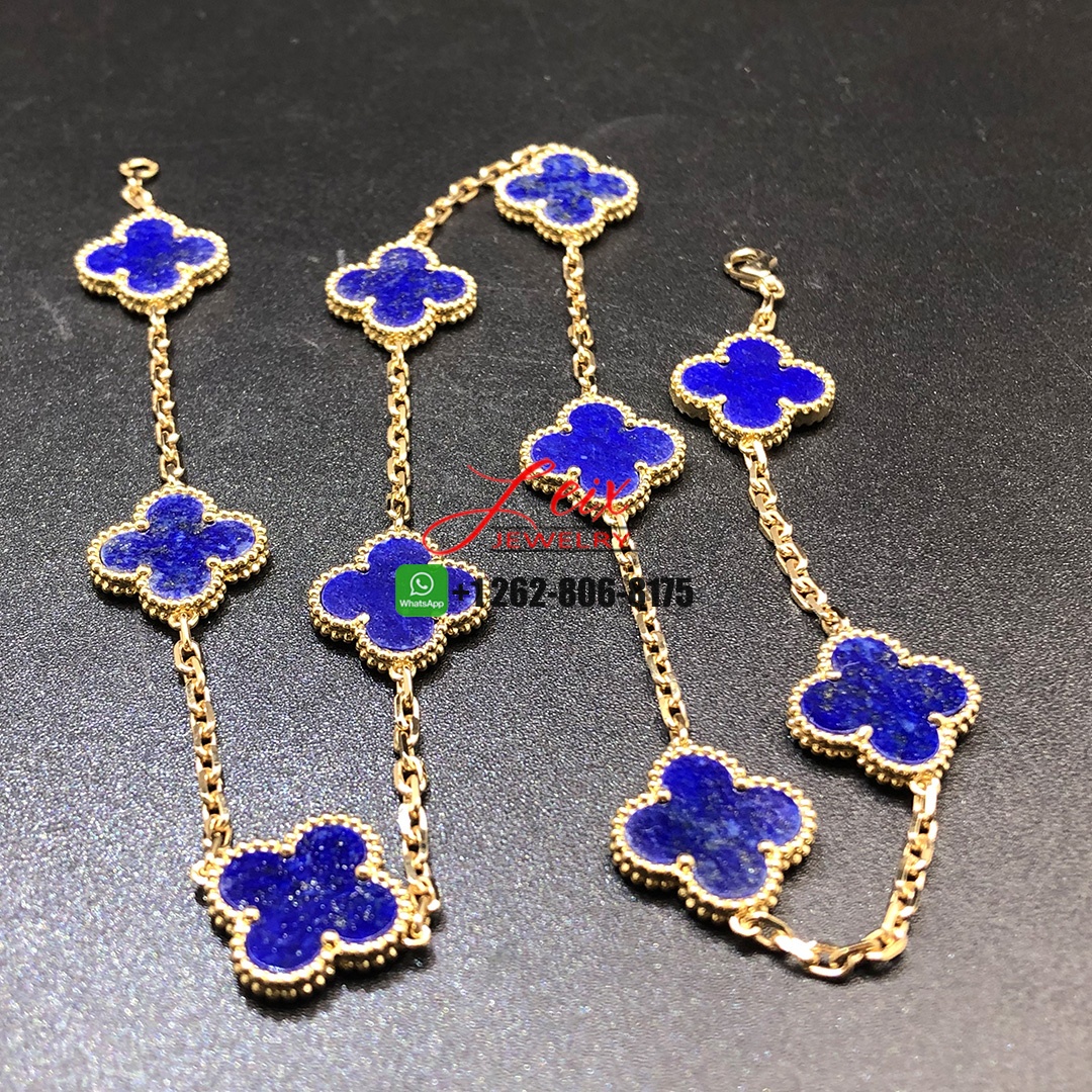 Van Cleef & Arpels Vintage Alhambra Lapis Lazuli 10 Motif 18k Yellow Gold Necklace (5) Van Cleef & Arpels Vintage Alhambra Lapis Lazuli 10 Motif 18k Yellow Gold Necklace