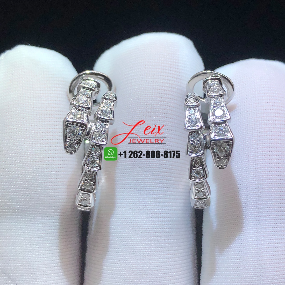 Bulgari Serpenti Viper Full Pave Diamond 18k White Gold Hoop Earrings (2) Bulgari Serpenti Viper Full Pave Diamond 18k White Gold Hoop Earrings (1)