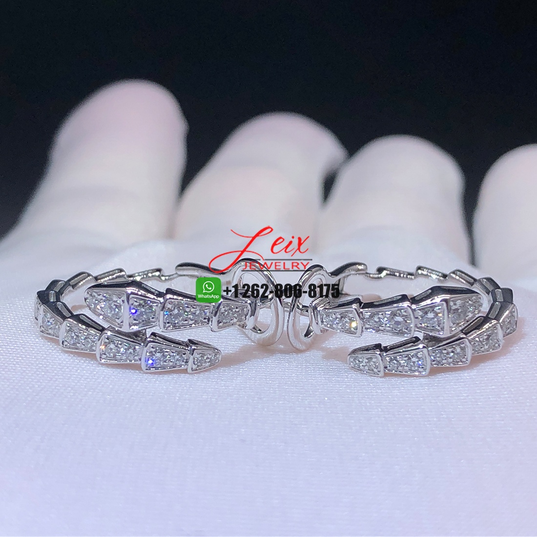 Bulgari Serpenti Viper Full Pave Diamond 18k White Gold Hoop Earrings Bulgari Serpenti Viper Full Pave Diamond 18k White Gold Hoop Earrings