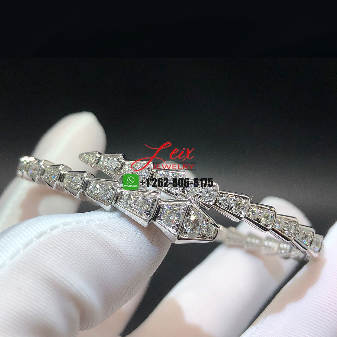Bvlgari Serpenti Viper 18k White Gold Full Diamond Paved One Coil Bracelet (2) Bvlgari Serpenti Viper 18k White Gold Full Diamond Paved One Coil Bracelet