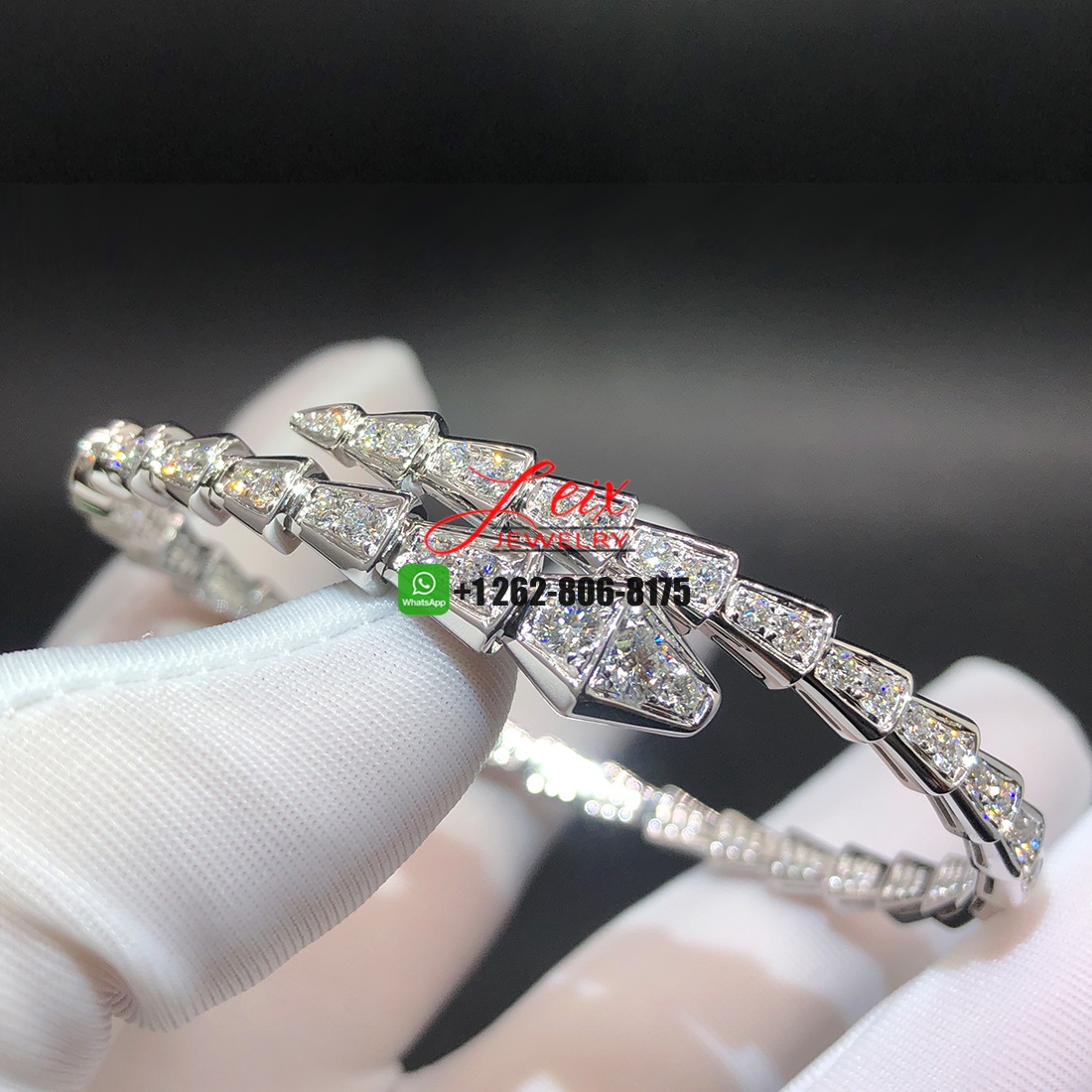 Bvlgari Serpenti Viper 18k White Gold Full Diamond Paved One Coil Bracelet (3) Bvlgari Serpenti Viper 18k White Gold Full Diamond Paved One Coil Bracelet