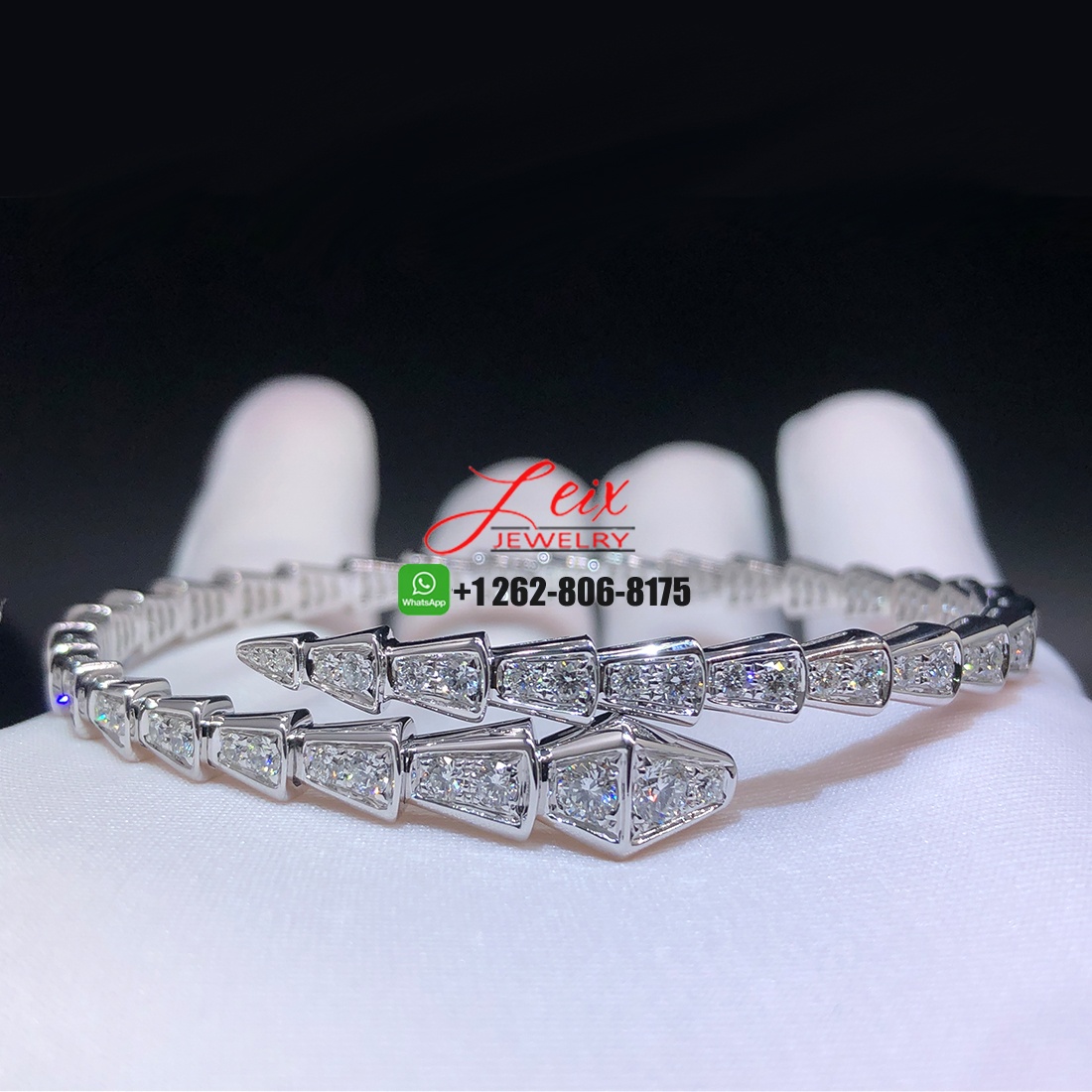 Bvlgari Serpenti Viper 18k White Gold Full Diamond Paved One Coil Bracelet Bvlgari Serpenti Viper 18k White Gold Full Diamond Paved One Coil Bracelet