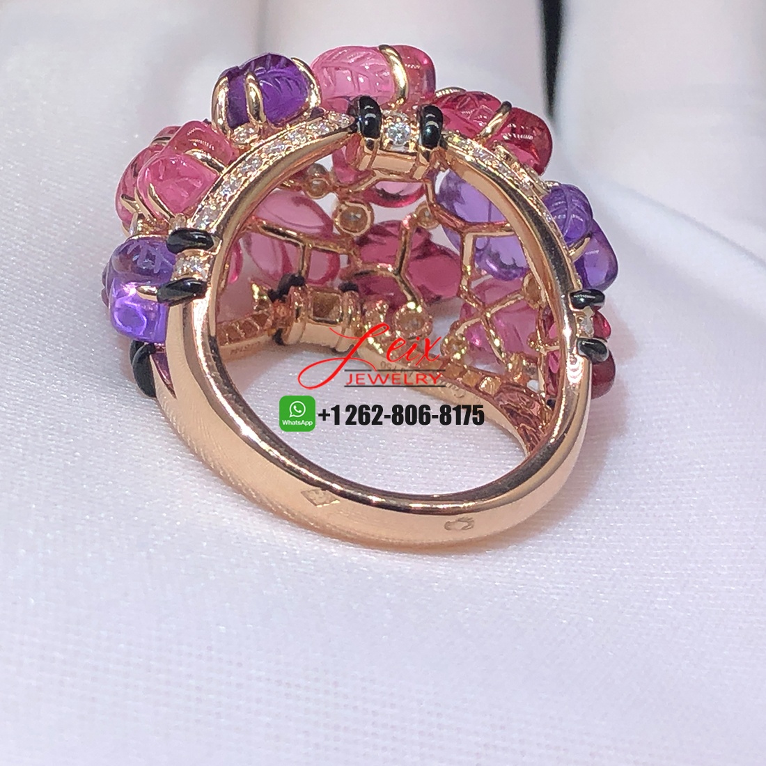 Cartier Pierres Gravees 18k Rose Gold Diamond Carved Rubelite Amethyst Garnets Onyx High Jewelry Ring (1) Cartier Pierres Gravees 18k Rose Gold Diamond Carved Rubelite Amethyst Garnets Onyx High Jewelry Ring