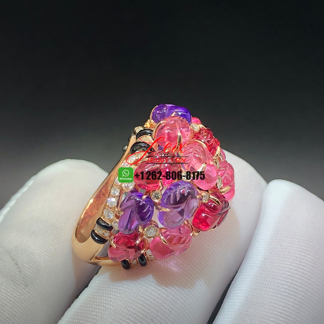 Cartier Pierres Gravees 18k Rose Gold Diamond Carved Rubelite Amethyst Garnets Onyx High Jewelry Ring (2) Cartier Pierres Gravees 18k Rose Gold Diamond Carved Rubelite Amethyst Garnets Onyx High Jewelry Ring