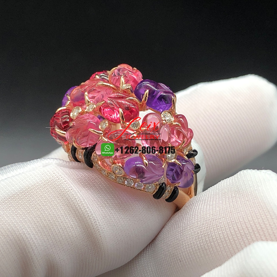 Cartier Pierres Gravees 18k Rose Gold Diamond Carved Rubelite Amethyst Garnets Onyx High Jewelry Ring (3) Cartier Pierres Gravees 18k Rose Gold Diamond Carved Rubelite Amethyst Garnets Onyx High Jewelry Ring