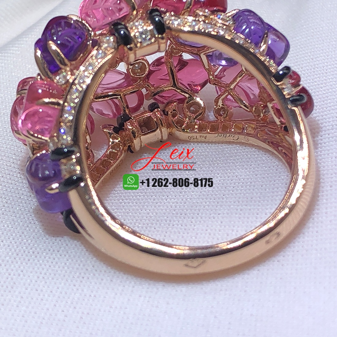 Cartier Pierres Gravees 18k Rose Gold Diamond Carved Rubelite Amethyst Garnets Onyx High Jewelry Ring (4) Cartier Pierres Gravees 18k Rose Gold Diamond Carved Rubelite Amethyst Garnets Onyx High Jewelry Ring