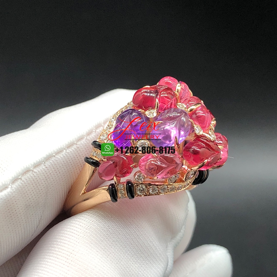 Cartier Pierres Gravees 18k Rose Gold Diamond Carved Rubelite Amethyst Garnets Onyx High Jewelry Ring (6) Cartier Pierres Gravees 18k Rose Gold Diamond Carved Rubelite Amethyst Garnets Onyx High Jewelry Ring