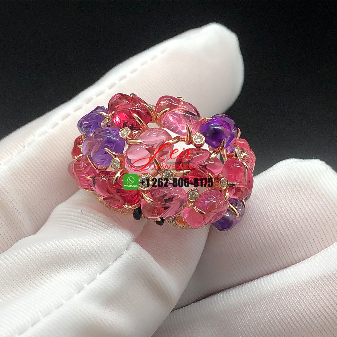 Cartier Pierres Gravees 18k Rose Gold Diamond Carved Rubelite Amethyst Garnets Onyx High Jewelry Ring Cartier Pierres Gravees 18k Rose Gold Diamond Carved Rubelite Amethyst Garnets Onyx High Jewelry Ring