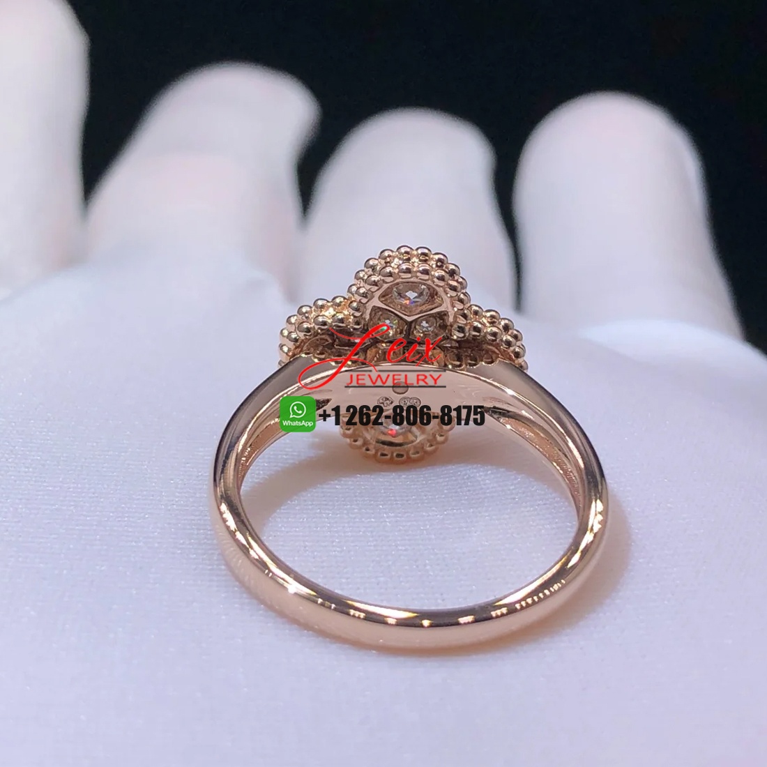Van Cleef & Arpels 18k Rose Gold Pave Diamond Vintage Alhambra Ring (1)