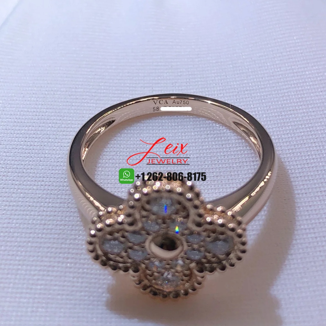 Van Cleef & Arpels 18k Rose Gold Pave Diamond Vintage Alhambra Ring (2) Van Cleef & Arpels 18k Rose Gold Pave Diamond Vintage Alhambra Ring