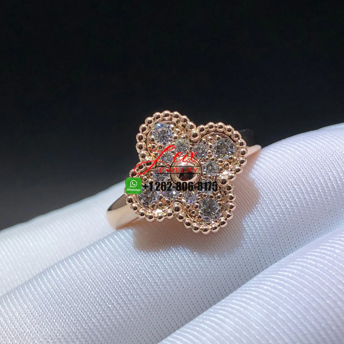 Van Cleef & Arpels 18k Rose Gold Pave Diamond Vintage Alhambra Ring Van Cleef & Arpels 18k Rose Gold Pave Diamond Vintage Alhambra Ring