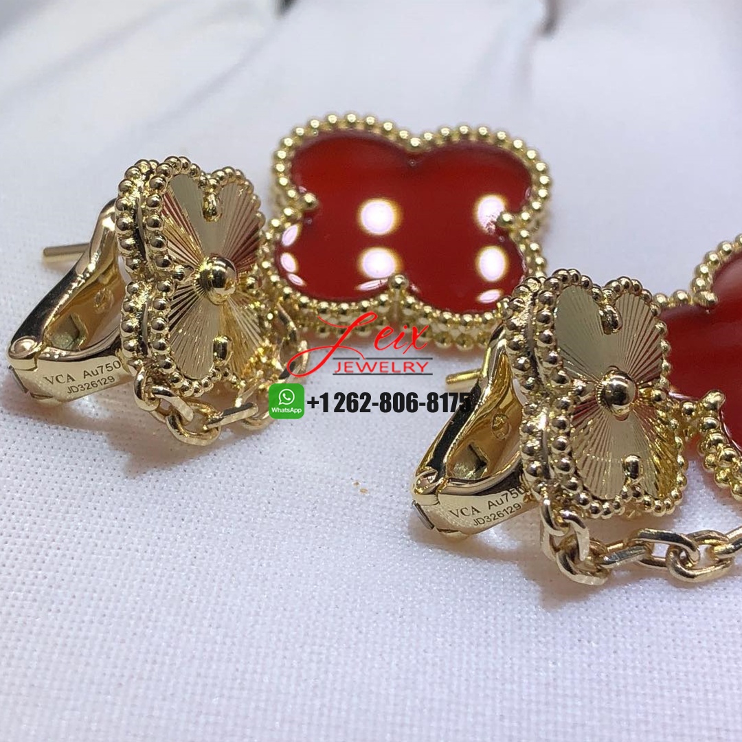 Van Cleef & Arpels Magic Alhambra 18K Yellow Gold Guilloche Carnelian 2 Motifs Earrings (2) Van Cleef & Arpels Magic Alhambra 18K Yellow Gold Guilloche Carnelian 2 Motifs Earrings