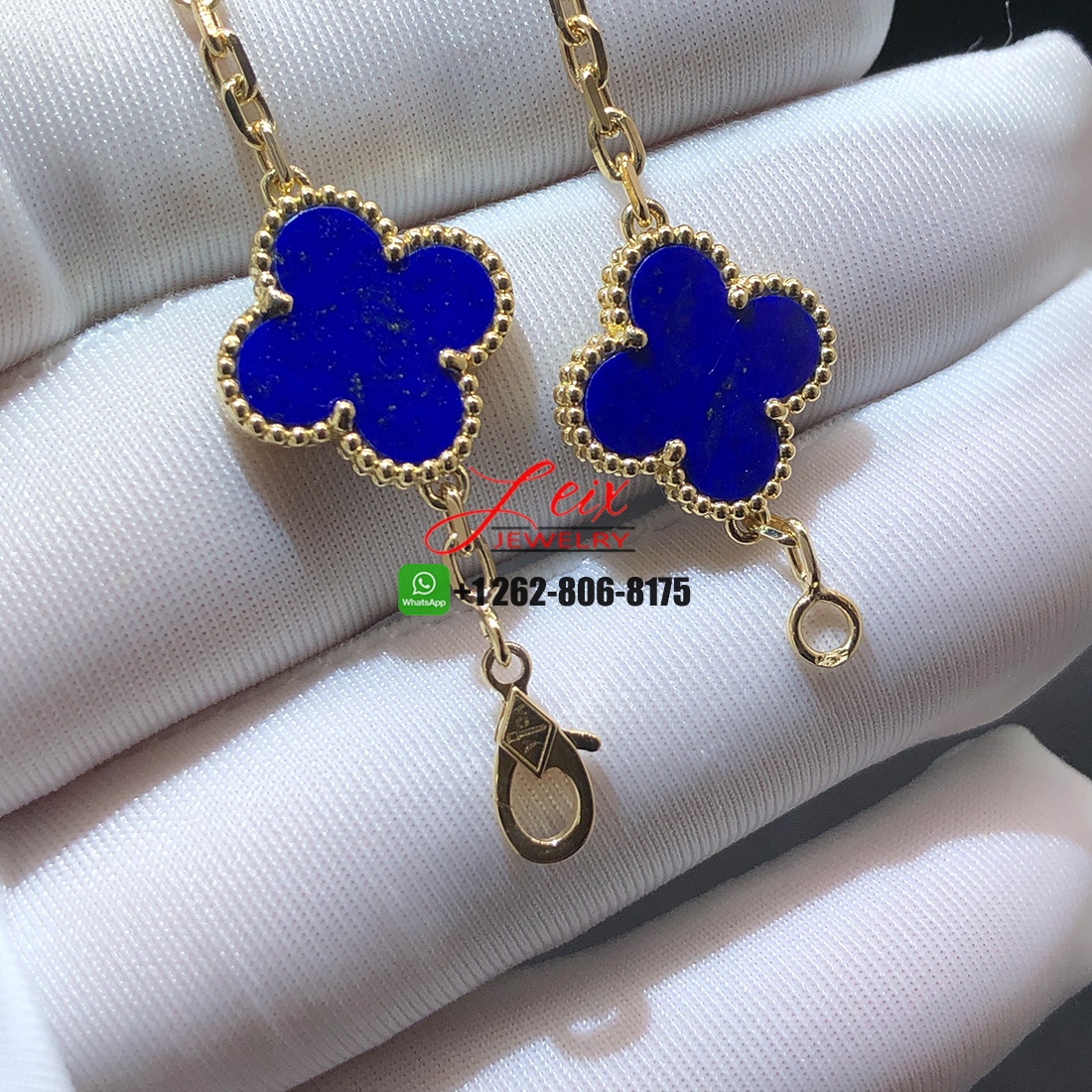 Van Cleef & Arpels Vintage Alhambra 18k Yellow Gold Lapis Lazuli Diamond 5 Motif Bracelet (1) Van Cleef & Arpels Vintage Alhambra 18k Yellow Gold Lapis Lazuli Diamond 5 Motif Bracelet