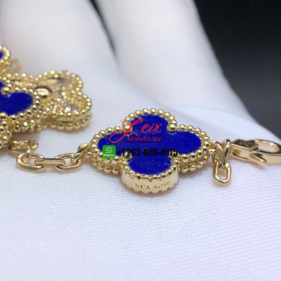 Van Cleef & Arpels Vintage Alhambra 18k Yellow Gold Lapis Lazuli Diamond 5 Motif Bracelet (2) Van Cleef & Arpels Vintage Alhambra 18k Yellow Gold Lapis Lazuli Diamond 5 Motif Bracelet