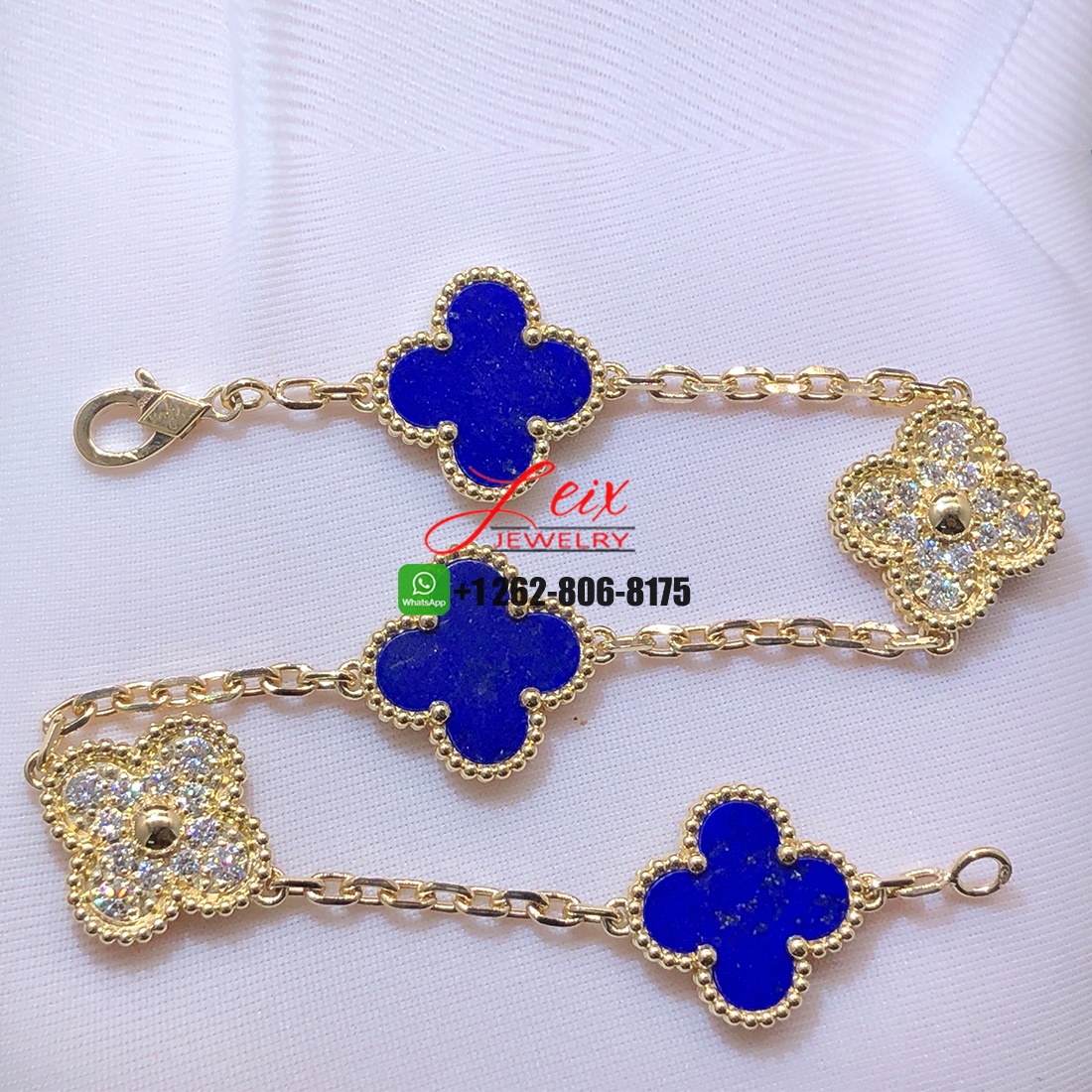 Van Cleef & Arpels Vintage Alhambra 18k Yellow Gold Lapis Lazuli Diamond 5 Motif Bracelet Van Cleef & Arpels Vintage Alhambra 18k Yellow Gold Lapis Lazuli Diamond 5 Motif Bracelet