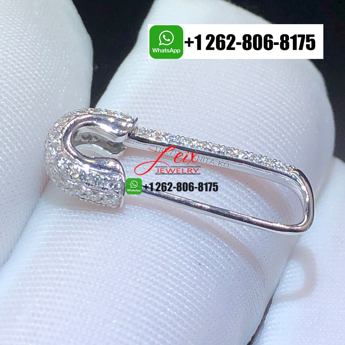 ANITA KO 18K White Gold Pave Diamond Mini Safety Pin Earrings (3) ANITA KO 18K White Gold Pave Diamond Mini Safety Pin Earrings