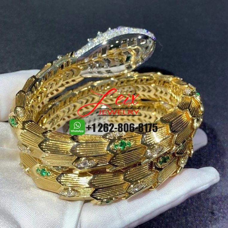 Bvlgari Serpenti 18K Yellow Gold 18.76ct Diamond and Emerald High Jewellery Bracelet (2) Bvlgari Serpenti 18K Yellow Gold 18.76ct Diamond and Emerald High Jewellery Bracelet