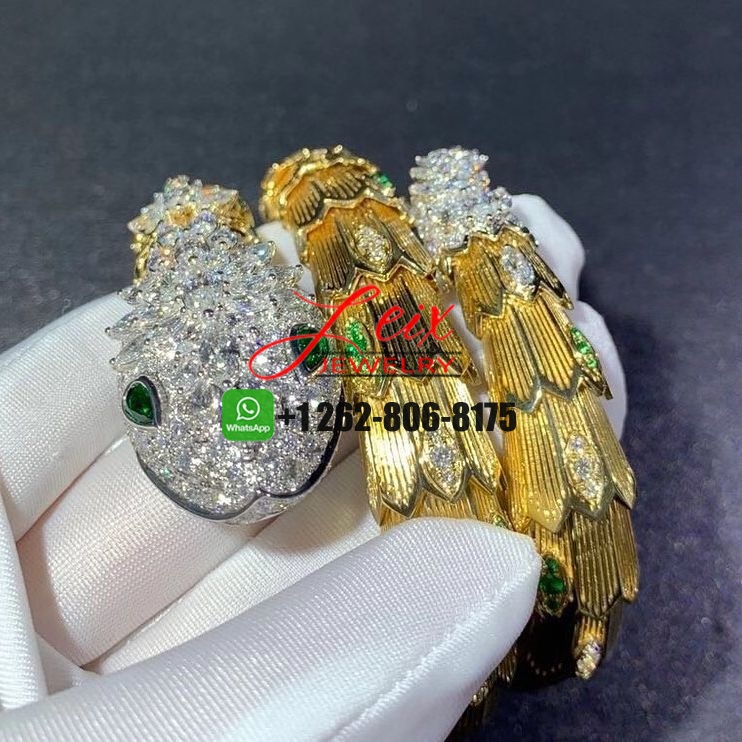 Bvlgari Serpenti 18K Yellow Gold 18.76ct Diamond and Emerald High Jewellery Bracelet Bvlgari Serpenti 18K Yellow Gold 18.76ct Diamond and Emerald High Jewellery Bracelet