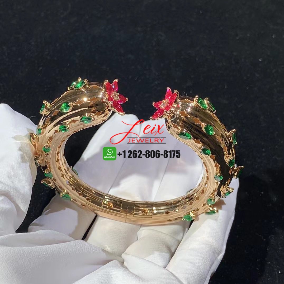 Cartier Cactus de Cartier Emeralds Rubies Diamond 18k Rose Gold High Jewelry Bracelet Cartier Cactus de Cartier Emeralds Rubies Diamond 18k Rose Gold High Jewelry Bracelet