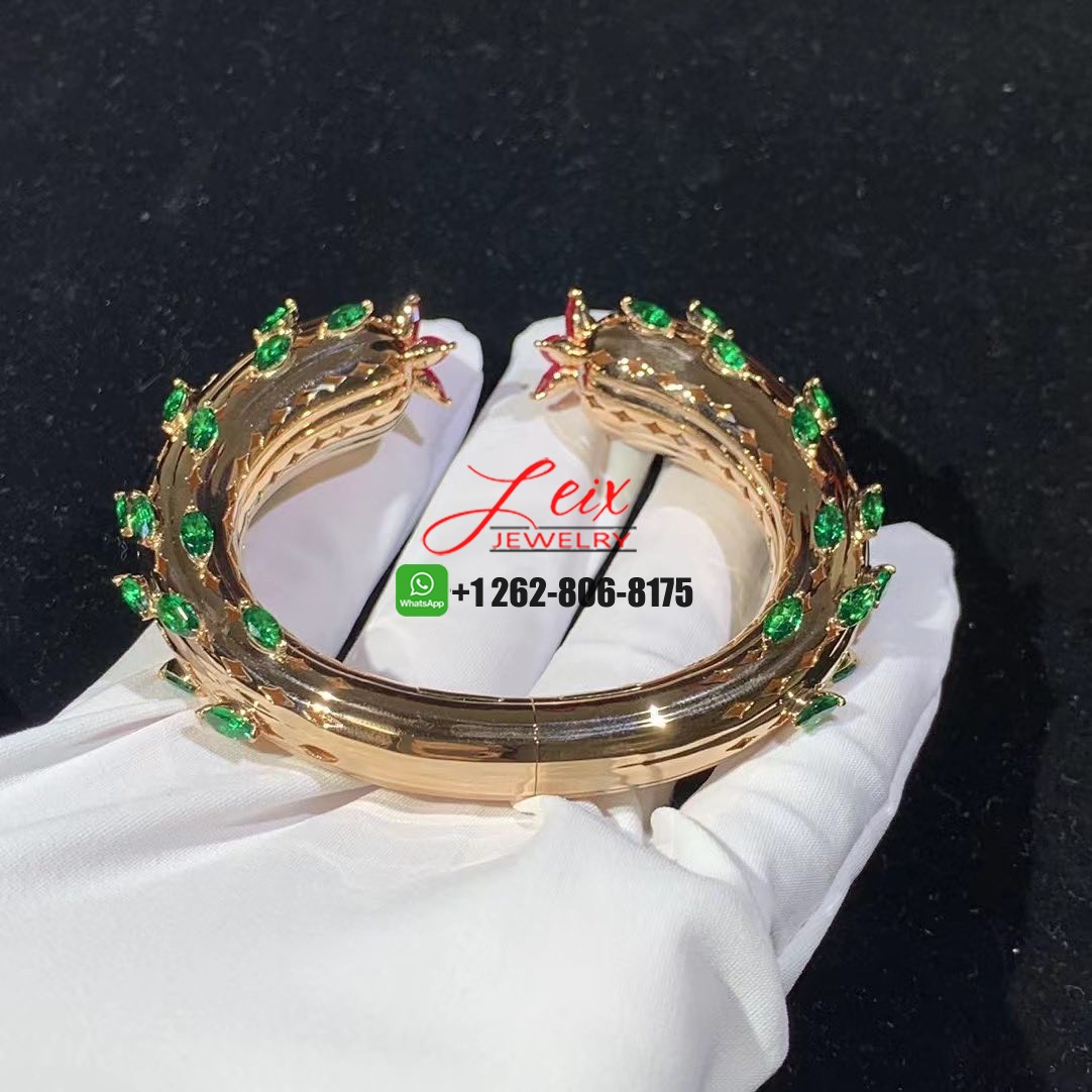 Cartier Cactus de Cartier Emeralds Rubies Diamond 18k Rose Gold High Jewelry Bracelet (1) Cartier Cactus de Cartier Emeralds Rubies Diamond 18k Rose Gold High Jewelry Bracelet