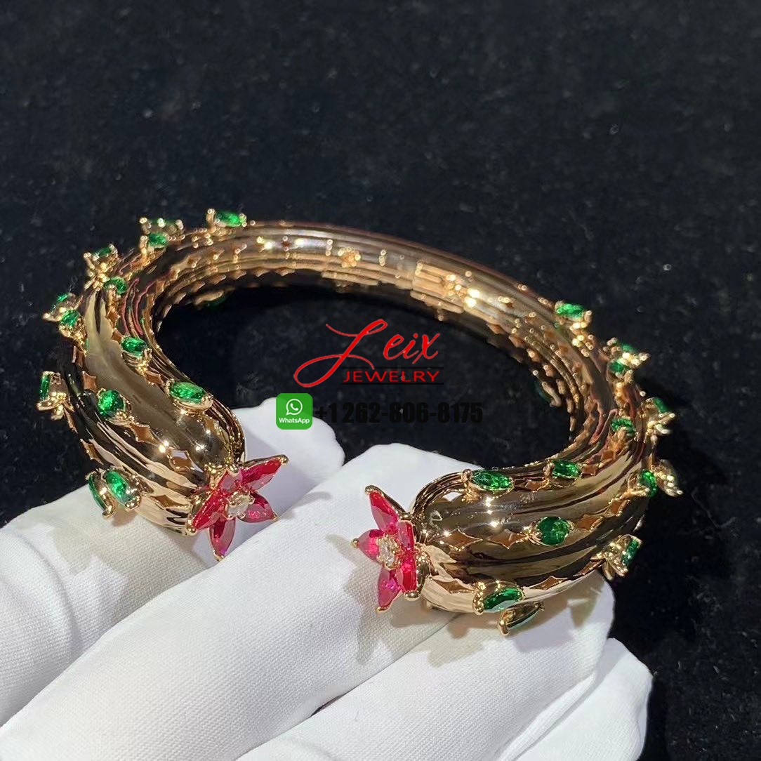 Cartier Cactus de Cartier Emeralds Rubies Diamond 18k Rose Gold High Jewelry Bracelet (3) Cartier Cactus de Cartier Emeralds Rubies Diamond 18k Rose Gold High Jewelry Bracelet