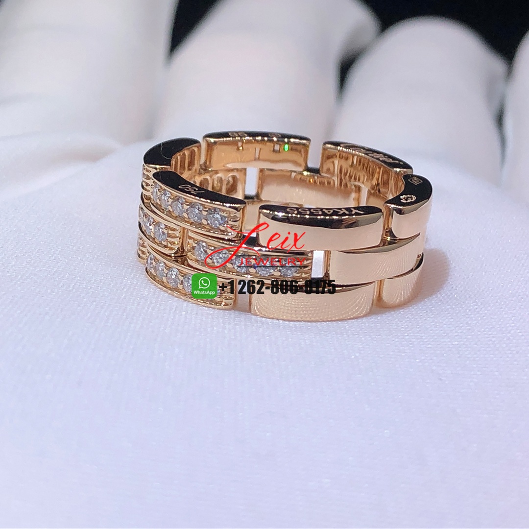 Cartier Maillon Panthère 18k Rose Gold 3 Half Diamond Paved Rows Band Ring (1) Cartier Maillon Panthère 18k Rose Gold 3 Half Diamond Paved Rows Band Ring