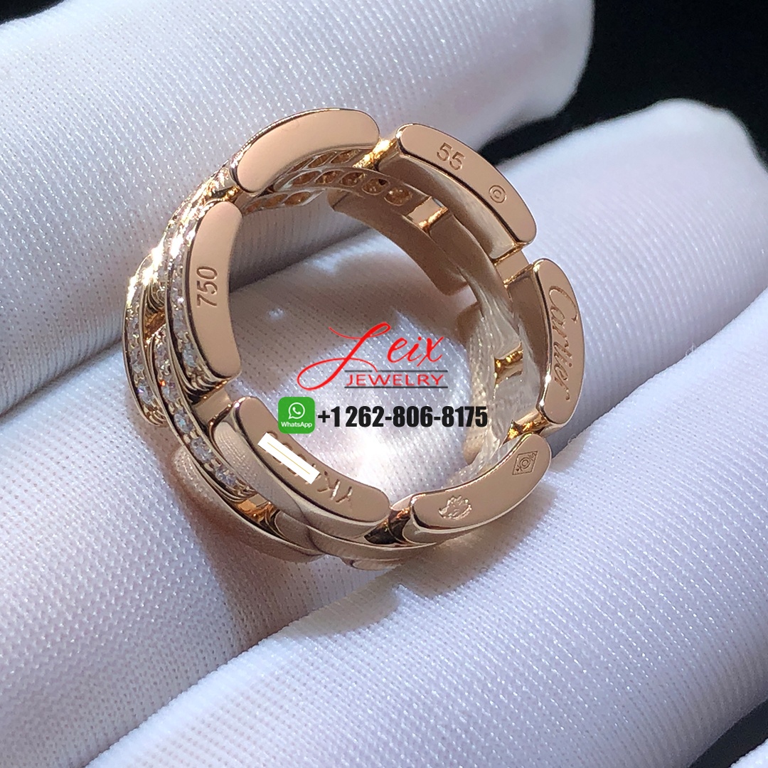 Cartier Maillon Panthère 18k Rose Gold 3 Half Diamond Paved Rows Band Ring (3) Cartier Maillon Panthère 18k Rose Gold 3 Half Diamond Paved Rows Band Ring