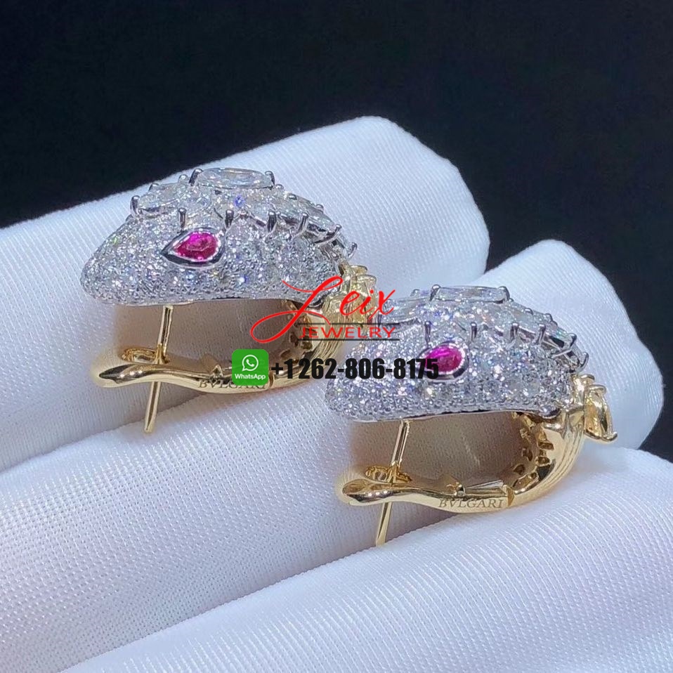 Bvlgari Serpenti Platinum 18K Yellow Gold Diamonds Ruby High Jewelry Earrings (5)