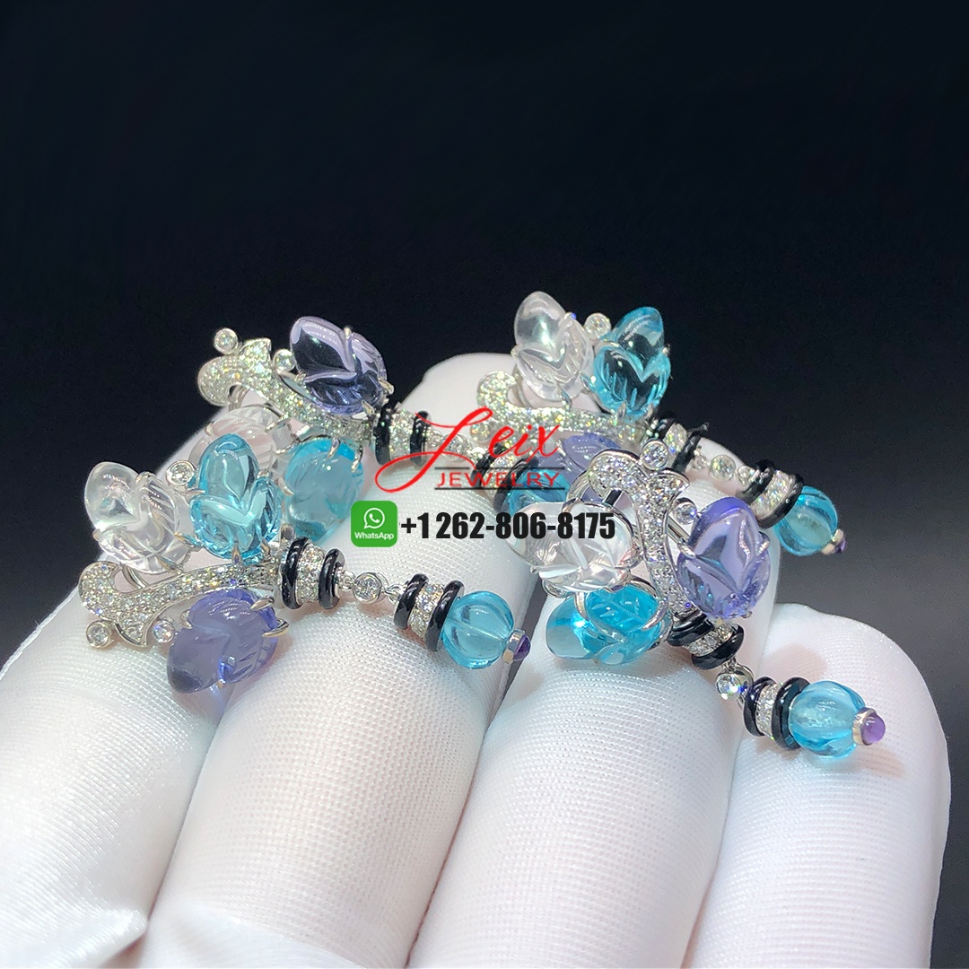 Cartier High Jewelry Pierres Gravees Carved Aquamarines, Tanzanites, Moonstones, Onyx, Diamonds Earrings (1) Cartier High Jewelry Pierres Gravees Carved Aquamarines, Tanzanites, Moonstones, Onyx, Diamonds Earrings