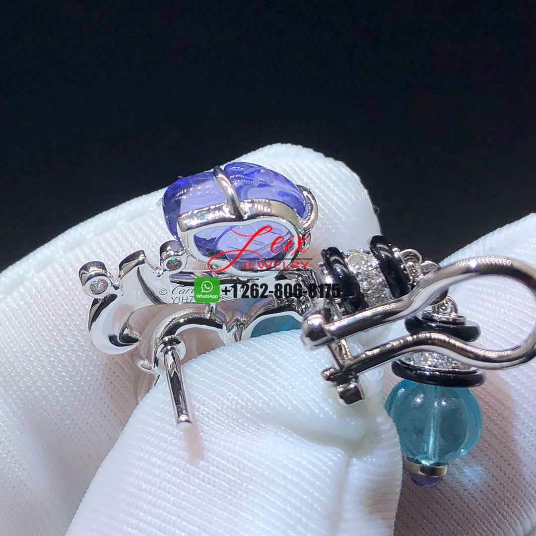Cartier High Jewelry Pierres Gravees Carved Aquamarines, Tanzanites, Moonstones, Onyx, Diamonds Earrings (2) Cartier High Jewelry Pierres Gravees Carved Aquamarines, Tanzanites, Moonstones, Onyx, Diamonds Earrings