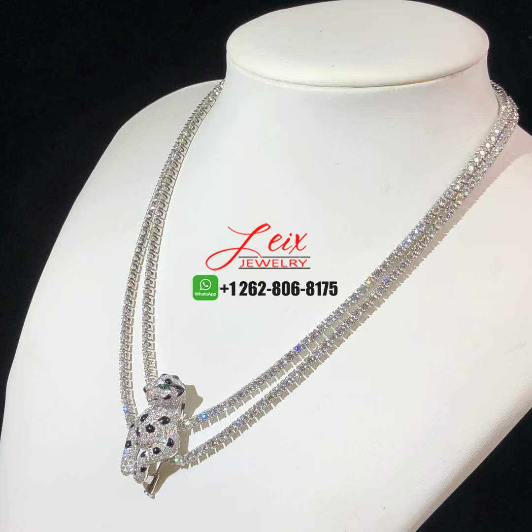 Cartier Panthere de Cartier 18K White Gold Pave 17.45ct Diamonds Emeralds Onyx High Jewellery Necklace (2) Cartier Panthere de Cartier 18K White Gold Pave 17.45ct Diamonds Emeralds Onyx High Jewellery Necklace