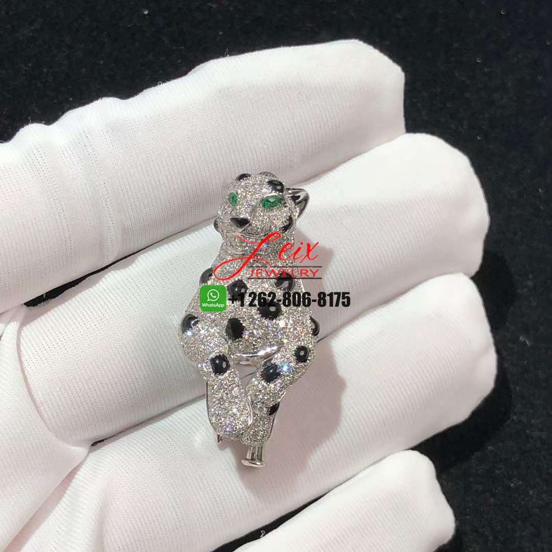 Cartier Panthere de Cartier 18K White Gold Pave 17.45ct Diamonds Emeralds Onyx High Jewellery Necklace (3) Cartier Panthere de Cartier 18K White Gold Pave 17.45ct Diamonds Emeralds Onyx High Jewellery Necklace
