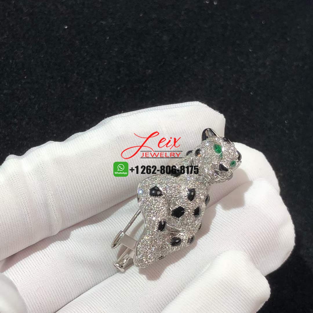 Cartier Panthere de Cartier 18K White Gold Pave 17.45ct Diamonds Emeralds Onyx High Jewellery Necklace (4) Cartier Panthere de Cartier 18K White Gold Pave 17.45ct Diamonds Emeralds Onyx High Jewellery Necklace