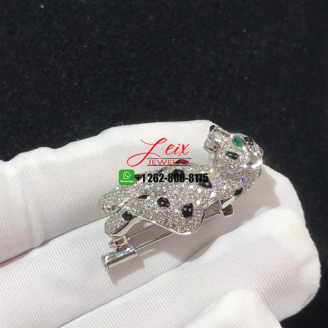 Cartier Panthere de Cartier 18K White Gold Pave 17.45ct Diamonds Emeralds Onyx High Jewellery Necklace (5) Cartier Panthere de Cartier 18K White Gold Pave 17.45ct Diamonds Emeralds Onyx High Jewellery Necklace