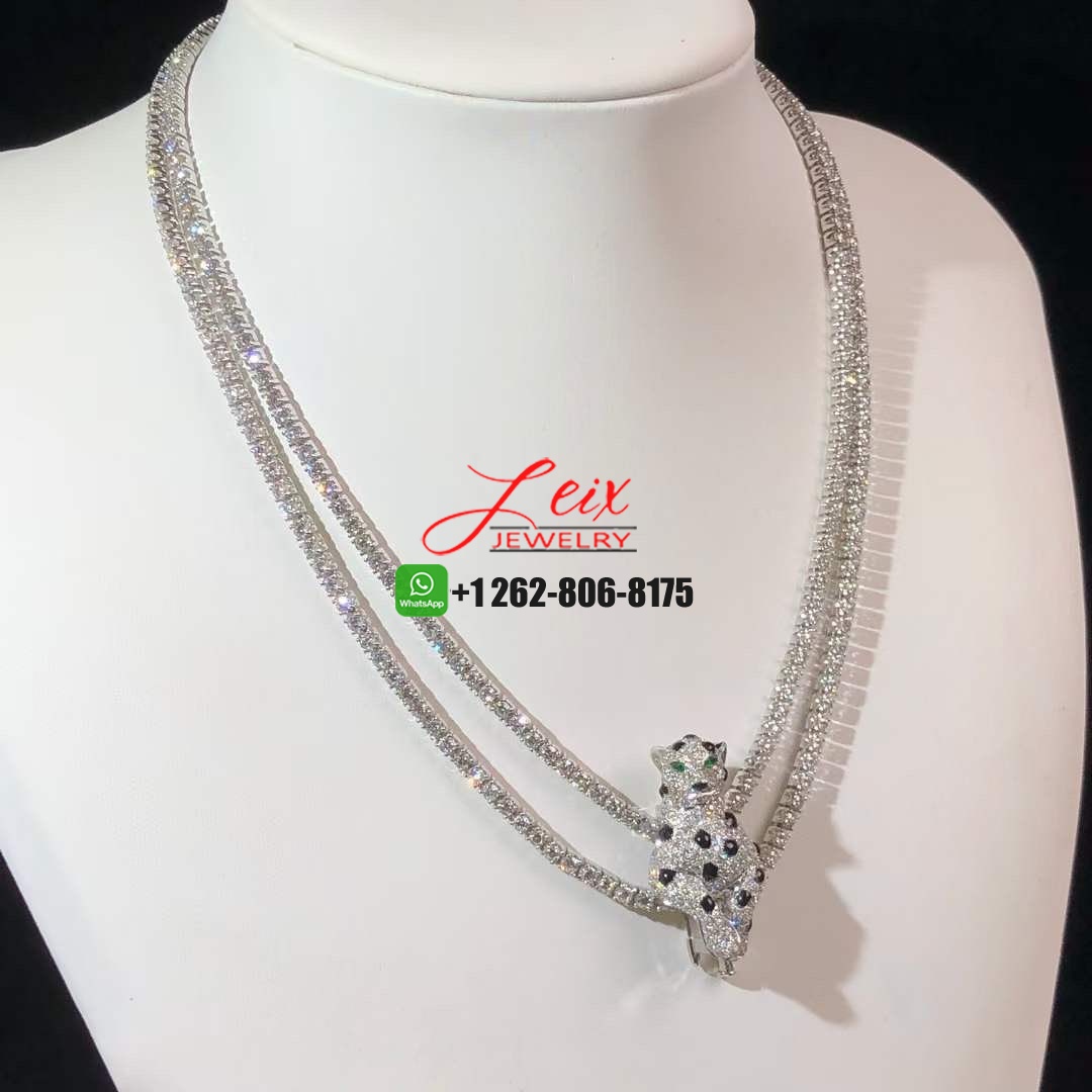 Cartier Panthere de Cartier 18K White Gold Pave 17.45ct Diamonds Emeralds Onyx High Jewellery Necklace (6) Cartier Panthere de Cartier 18K White Gold Pave 17.45ct Diamonds Emeralds Onyx High Jewellery Necklace