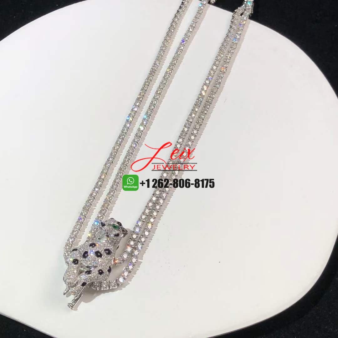 Cartier Panthere de Cartier 18K White Gold Pave 17.45ct Diamonds Emeralds Onyx High Jewellery Necklace (8) Cartier Panthere de Cartier 18K White Gold Pave 17.45ct Diamonds Emeralds Onyx High Jewellery Necklace