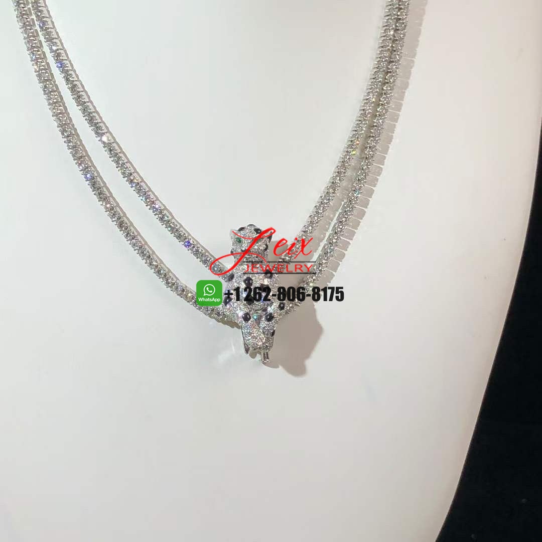Cartier Panthere de Cartier 18K White Gold Pave 17.45ct Diamonds Emeralds Onyx High Jewellery Necklace Cartier Panthere de Cartier 18K White Gold Pave 17.45ct Diamonds Emeralds Onyx High Jewellery Necklace