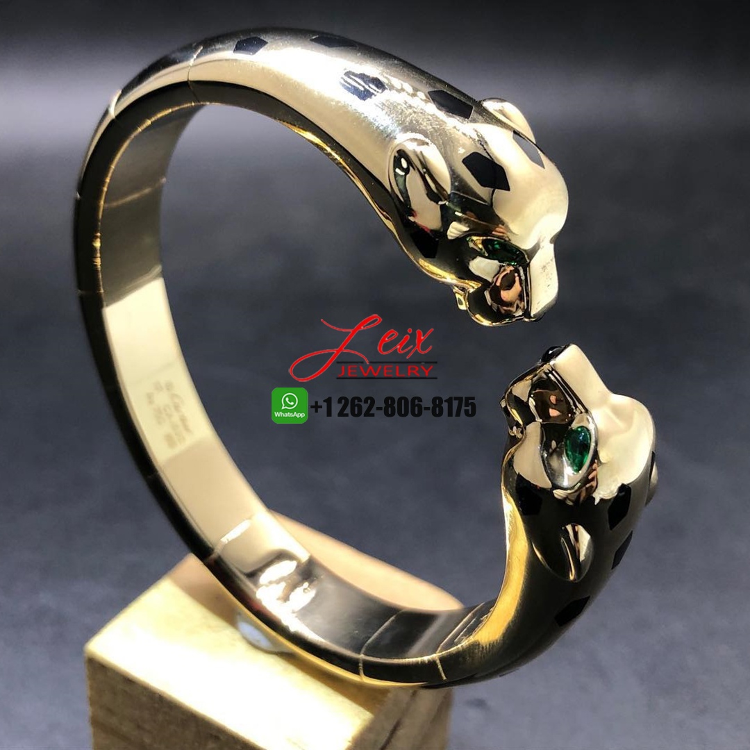Cartier Panthere de Cartier Solid 18k Yellow Gold Black Lacquer Double Panther Heads Bracelet (1) Cartier Panthere de Cartier Solid 18k Yellow Gold Black Lacquer Double Panther Heads Bracelet