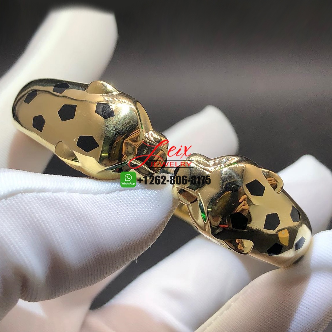 Cartier Panthere de Cartier Solid 18k Yellow Gold Black Lacquer Double Panther Heads Bracelet (2) Cartier Panthere de Cartier Solid 18k Yellow Gold Black Lacquer Double Panther Heads Bracelet