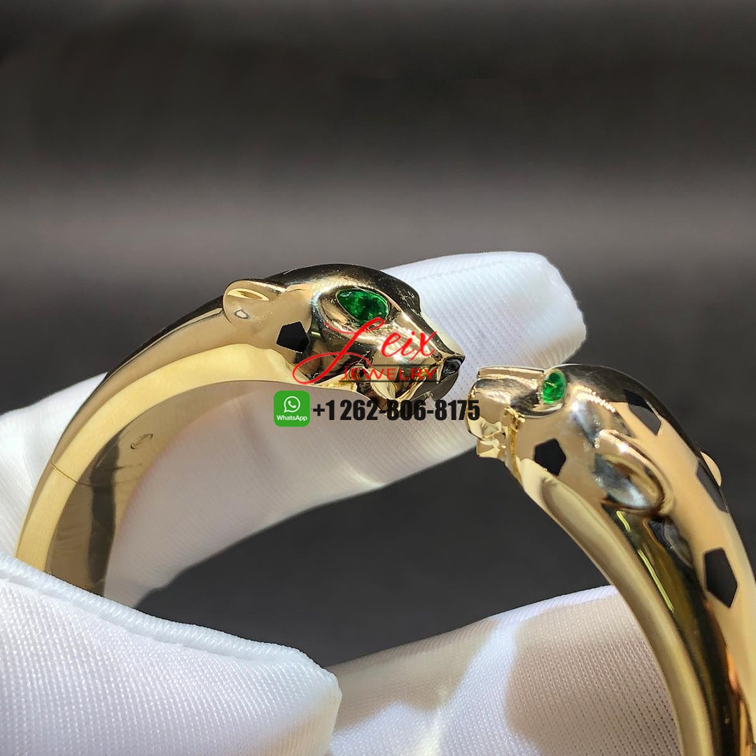 Cartier Panthere de Cartier Solid 18k Yellow Gold Black Lacquer Double Panther Heads Bracelet (3) Cartier Panthere de Cartier Solid 18k Yellow Gold Black Lacquer Double Panther Heads Bracelet