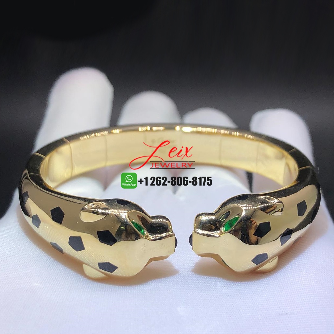 Cartier Panthere de Cartier Solid 18k Yellow Gold Black Lacquer Double Panther Heads Bracelet (4) Cartier Panthere de Cartier Solid 18k Yellow Gold Black Lacquer Double Panther Heads Bracelet