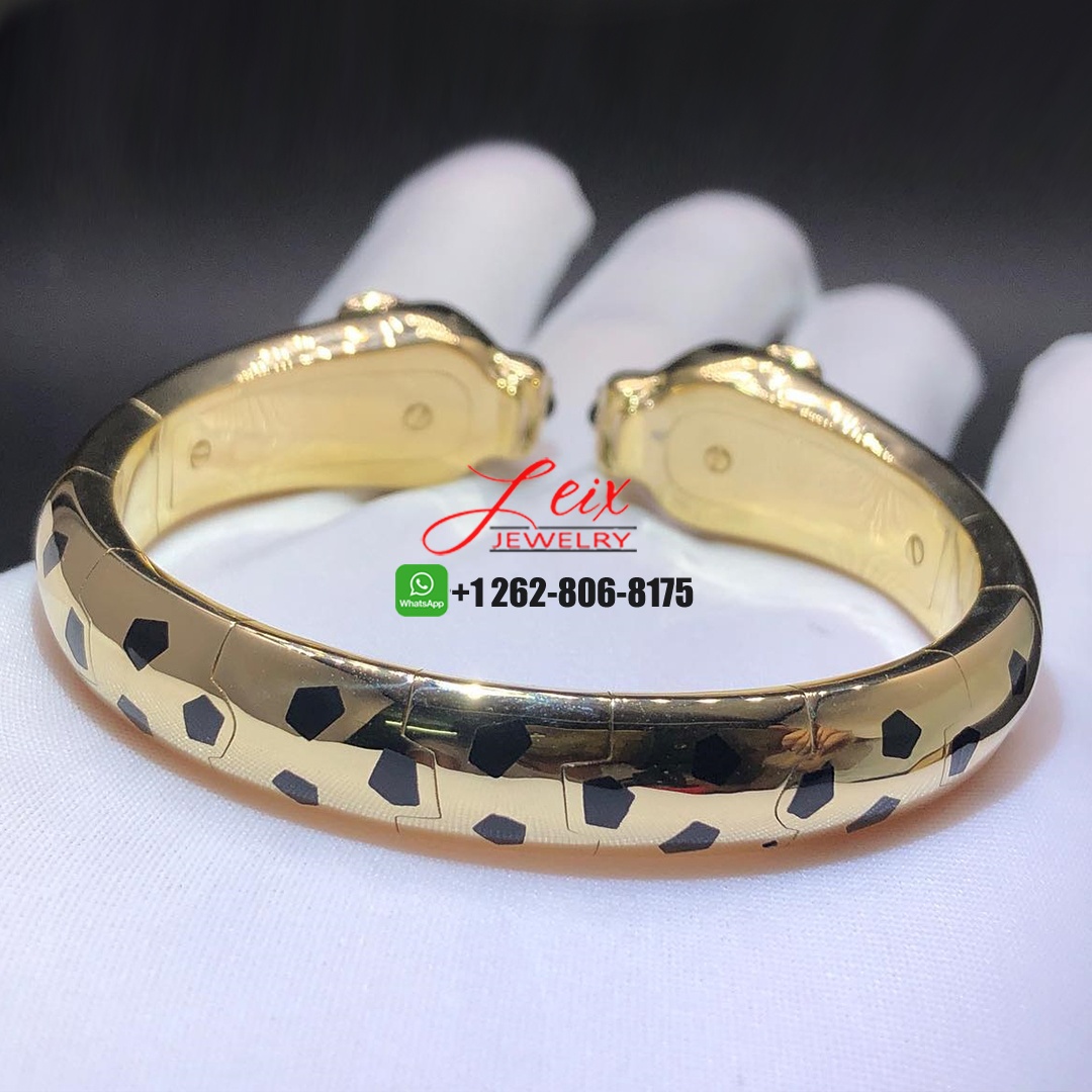 Cartier Panthere de Cartier Solid 18k Yellow Gold Black Lacquer Double Panther Heads Bracelet (6) Cartier Panthere de Cartier Solid 18k Yellow Gold Black Lacquer Double Panther Heads Bracelet
