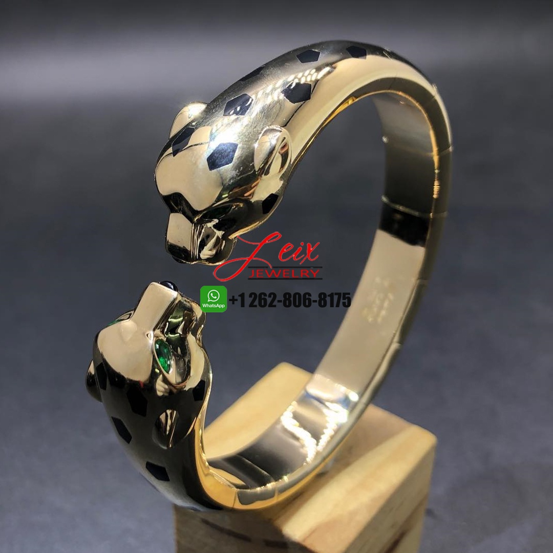Cartier Panthere de Cartier Solid 18k Yellow Gold Black Lacquer Double Panther Heads Bracelet Cartier Panthere de Cartier Solid 18k Yellow Gold Black Lacquer Double Panther Heads Bracelet