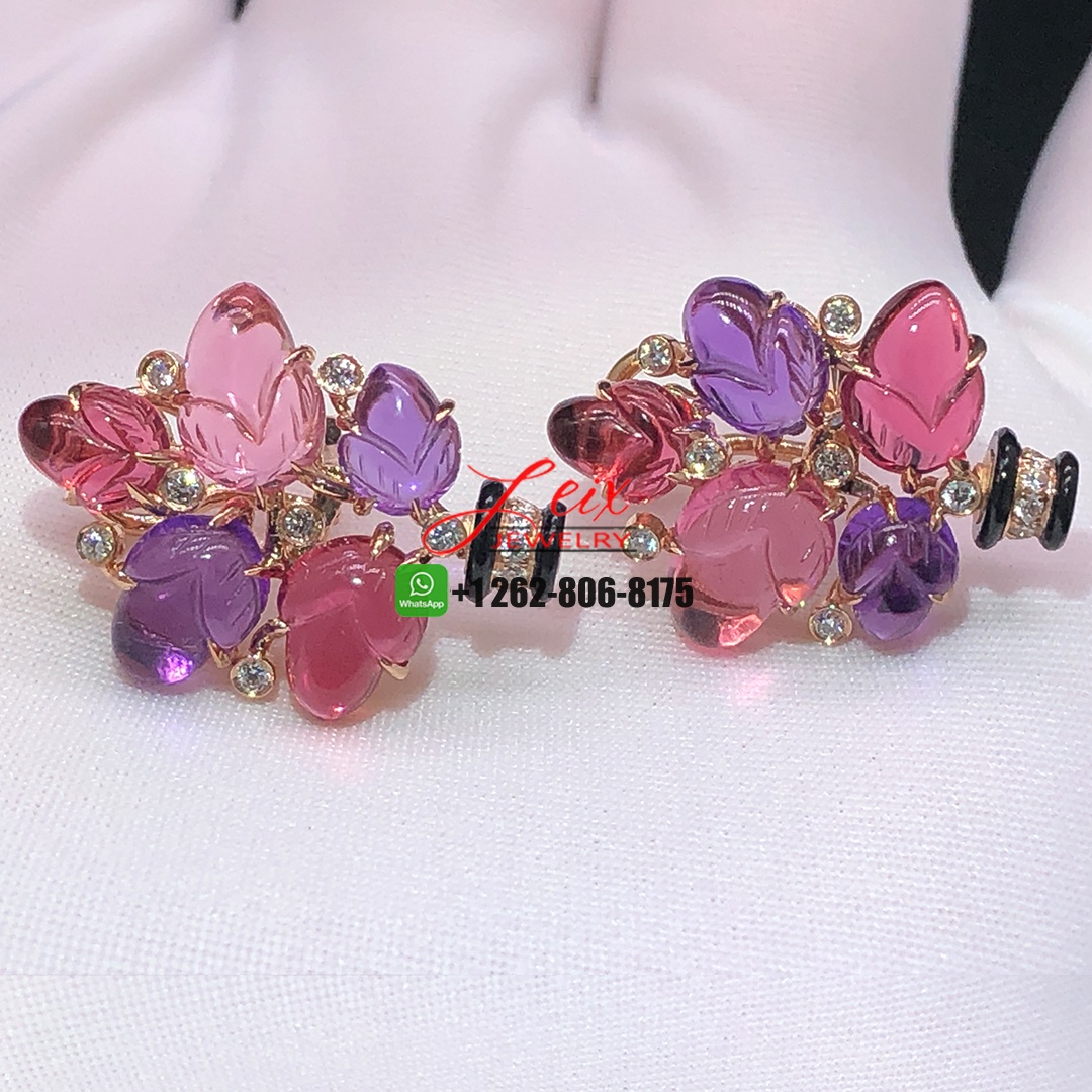Cartier Pierres Gravees 18k Rose Gold Engraved Rubellites,Amethysts, Garnets, Onyx, Diamonds High Jewelry Earrings (2) Cartier Pierres Gravees 18k Rose Gold Engraved Rubellites,Amethysts, Garnets, Onyx, Diamonds High Jewelry Earrings